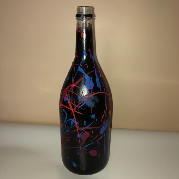 Purple Pink Black Splatter Paint Wine Bottle - Picture 3 of 5
